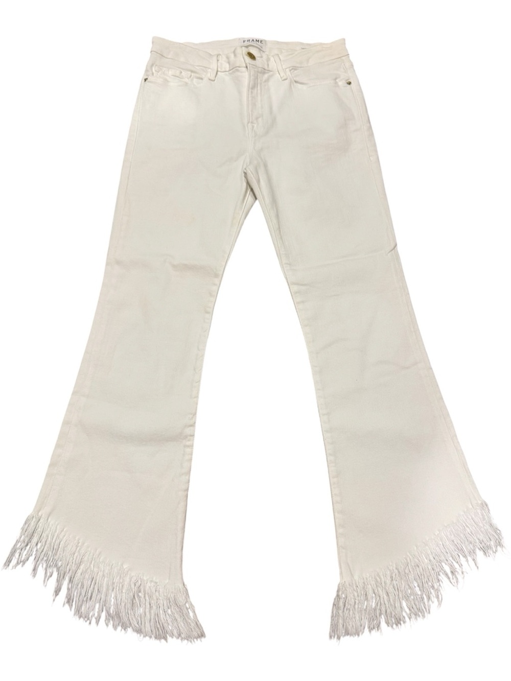 Frame - Le Crop Mini Boot Shredded Raw Hem White Denim Jeans Size 27